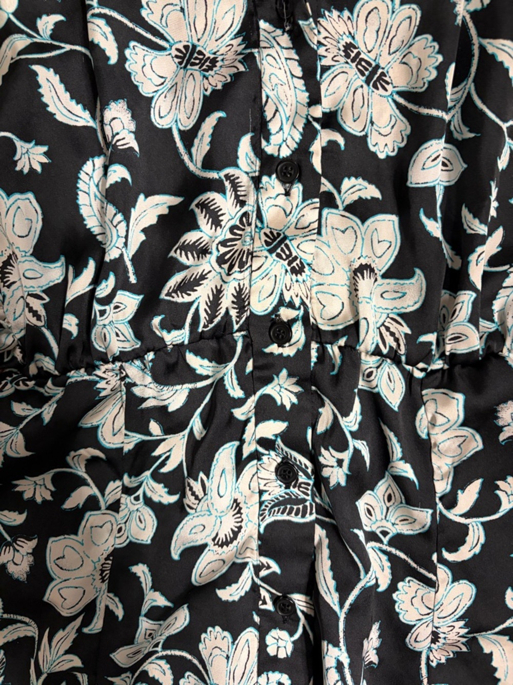 Zara | Black Floral Long-Sleeve Satin Boho Midi Shirt Dress | Sz XL - Picture 10 of 10